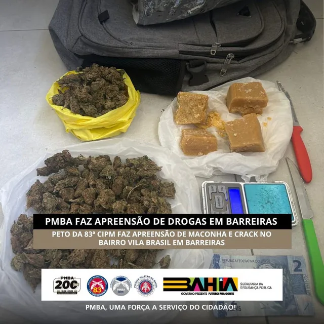 Barreiras: 83ª CIPM apreende drogas no bairro Vila Brasil