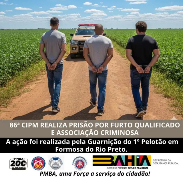 Polícia Militar prende trio acusado de furto de soja na zona rural de Formosa do Rio Preto