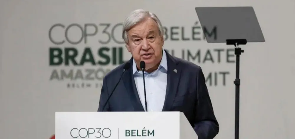 Secretário-geral da ONU cobra ação e financiamento de US$ 1,3 trilhão para transição climática até 2035