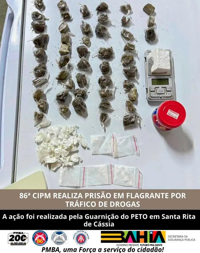 PETO prende homem por tráfico de drogas em barbearia na área central de Santa Rita de Cássia