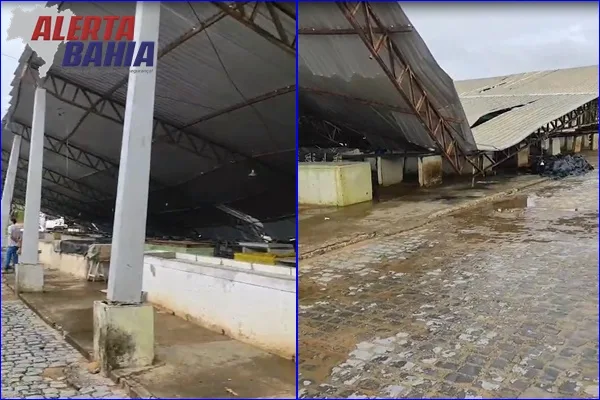 Estrutura metálica da feira municipal de Santa Maria da Vitória desaba na madrugada dessa sexta-feira, 21 de novembro de 2025