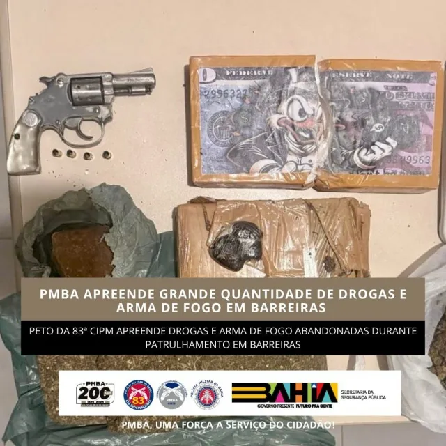 Polícia apreende grande quantidade de drogas e arma em operação no Loteamento Rio Grande, em Barreiras