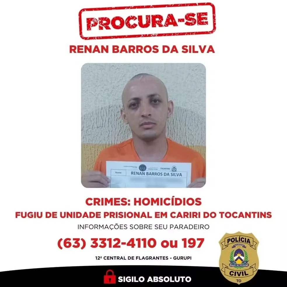 SSP do Tocantins alerta para criminoso investigado por seis homicídios em Araguaína