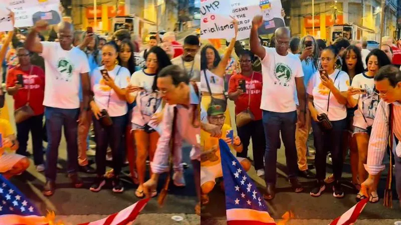 Deputado Hilton Coelho queima bandeira dos EUA em protesto contra ação dos Estados Unidos na Venezuela