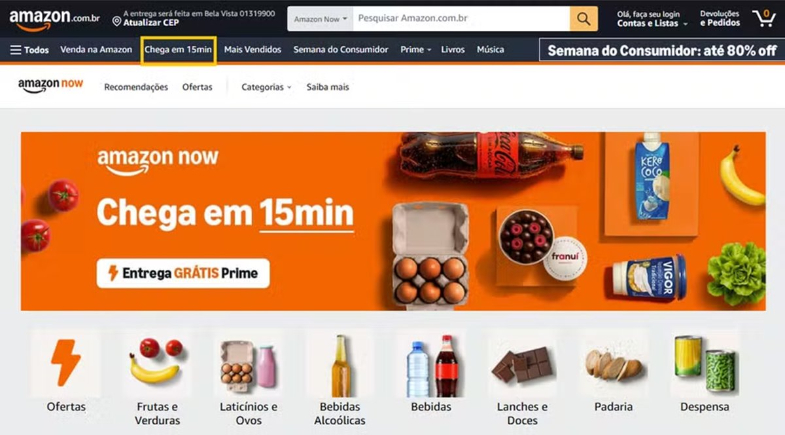 Amazon lança serviço de entregas em até 15 minutos no Brasil e amplia disputa no mercado de conveniência
